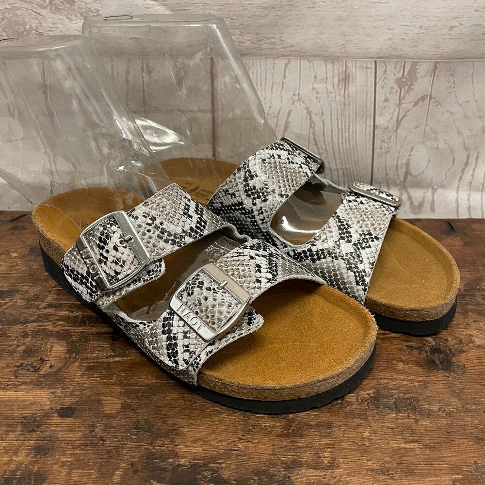 Naot Women's Snake Print Double Buckle Slide Sandals - Black & White
